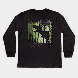 T-Rex Shadow in Twilight Forest Tyrannosaurus Silhouette Kids Long Sleeve T-Shirt